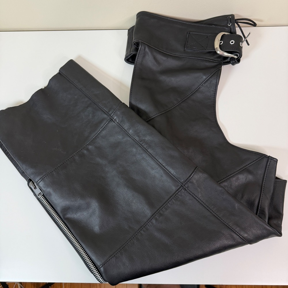 Harley Davidson Men's XL Black Leather Motorcycle Chaps Biker‎ Pants USA